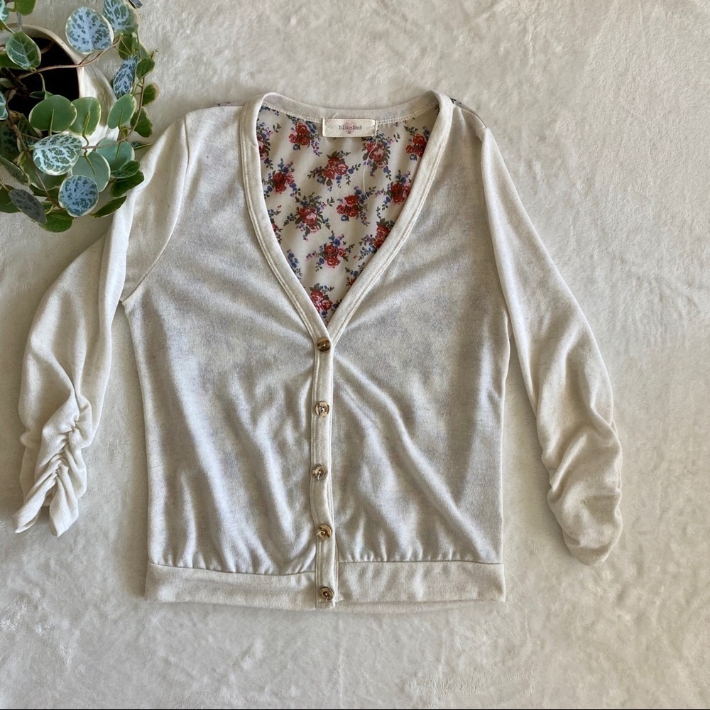 Blushed- White cardigan with floral back
